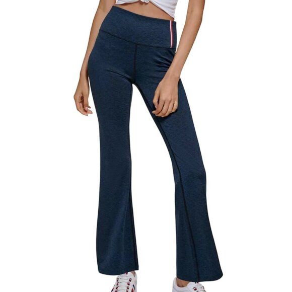 TOMMY HILFIGER SPORT Yoga Pants High Rise Flared BLUE size M Athletic Athleisure - Picture 1 of 9
